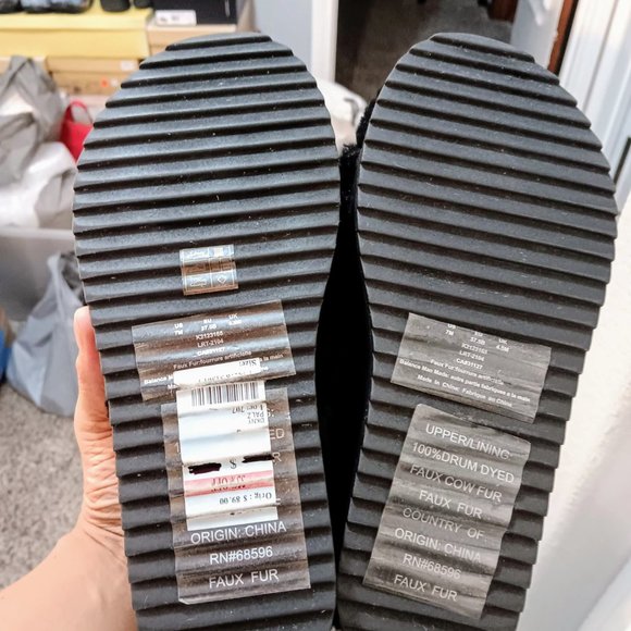 DKNY Black and White Furry Slippers - Picture 6 of 6